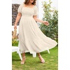 image:imagePlus Size Summer Dresses  Swiss Dot Smocked Square Neck Puff Sleeve Boho Maternity Maxi Dress for Baby Shower Wedding GuestBeige