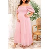 image:imagePlus Size Summer Dresses  Swiss Dot Smocked Square Neck Puff Sleeve Boho Maternity Maxi Dress for Baby Shower Wedding GuestPink