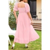 image:imagePlus Size Summer Dresses  Swiss Dot Smocked Square Neck Puff Sleeve Boho Maternity Maxi Dress for Baby Shower Wedding GuestPink