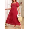 image:imagePlus Size Summer Dresses  Swiss Dot Smocked Square Neck Puff Sleeve Boho Maternity Maxi Dress for Baby Shower Wedding GuestRed