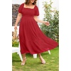 image:imagePlus Size Summer Dresses  Swiss Dot Smocked Square Neck Puff Sleeve Boho Maternity Maxi Dress for Baby Shower Wedding GuestRed