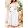 image:imagePlus Size Summer Dresses  Swiss Dot Smocked Square Neck Puff Sleeve Boho Maternity Maxi Dress for Baby Shower Wedding GuestWhite