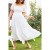 image:imagePlus Size Summer Dresses  Swiss Dot Smocked Square Neck Puff Sleeve Boho Maternity Maxi Dress for Baby Shower Wedding GuestWhite