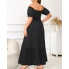 image:imagePlus Size Sun Dresses Women  Summer Off the Shoulder Puff Sleeve A Line Boho Maxi Flow Long Dress 2025Black