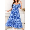 image:imagePlus Size Sun Dresses Women  Summer Off the Shoulder Puff Sleeve A Line Boho Maxi Flow Long Dress 2025Blue Floral