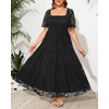 image:imagePlus Size Wedding Dress Bride Boho Lace Formal Square Neck Ruffle Sleeves Long Dresses for Curvy WomenBlack