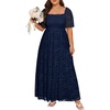 image:imagePlus Size Wedding Dress Bride Boho Lace Formal Square Neck Ruffle Sleeves Long Dresses for Curvy WomenNavy Blue
