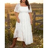 image:imagePlus Size Wedding Dress Bride Boho Lace Formal Square Neck Ruffle Sleeves Long Dresses for Curvy WomenWhite