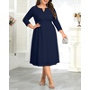 image:imagePlus Size Wedding Guest Dress  Church Midi Fall Semi Formal 34 Sleeve V Neck Aline Dress for Women 2025Dark Blue