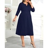 image:imagePlus Size Wedding Guest Dress  Church Midi Fall Semi Formal 34 Sleeve V Neck Aline Dress for Women 2025Navy Blue