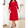 image:imagePlus Size Wedding Guest Dress  Church Midi Fall Semi Formal 34 Sleeve V Neck Aline Dress for Women 2025Red