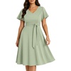 image:imagePlus Size Wedding Guest Dress  Cocktail Formal Fall Short Sleeve V Neck ALine Midi Dresses for Women 2025Sage Green