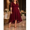 image:imagePlus Size Wedding Guest Dress  Lace Cocktail Formal Faux Wrap V Neck High Low Short Sleeve Party Maxi DressesBurgundy