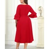 image:imagePlus Size Wedding Guest Dress  Semi Formal Double Bell Sleeve V Neck High Low Split Ruffle Cocktail Dresses with BeltRed