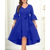 image:imagePlus Size Wedding Guest Dress  Semi Formal Double Bell Sleeve V Neck High Low Split Ruffle Cocktail Dresses with BeltRoyal Blue
