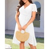 image:imagePlus Size Wedding Guest Dress  Summer Semi Formal Midi Eyelet Short Sleeve Wrap V Neck Belted A Line Dresses 2025White