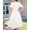 image:imagePlus Size Wedding Guest Dress  Summer Semi Formal Midi Eyelet Short Sleeve Wrap V Neck Belted A Line Dresses 2025White
