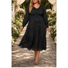 image:imagePlus Size Wedding Guest Dress  V Neck Floral Smocked Puff Sleeve Summer Fall A Line Tiered Flowy Midi Dresses 2025Black