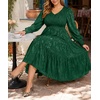 image:imagePlus Size Wedding Guest Dress  V Neck Floral Smocked Puff Sleeve Summer Fall A Line Tiered Flowy Midi Dresses 2025Dark Green
