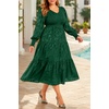 image:imagePlus Size Wedding Guest Dress  V Neck Floral Smocked Puff Sleeve Summer Fall A Line Tiered Flowy Midi Dresses 2025Dark Green