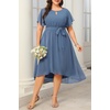 image:imagePlus Size Wedding Guest Dress Dusty Blue Formal Mother of the Bride Chiffon Keyhole Neck Short Sleeve High Low Dress