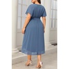 image:imagePlus Size Wedding Guest Dress Dusty Blue Formal Mother of the Bride Chiffon Keyhole Neck Short Sleeve High Low Dress