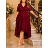 image:imagePlus Size Wedding Guest Dress Fall Formal Lace Burgundy Faux Wrap V Neck High Low Short Sleeve Cocktail Party Maxi Dresses