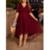 image:imagePlus Size Wedding Guest Dress Fall Formal Lace Burgundy Faux Wrap V Neck High Low Short Sleeve Cocktail Party Maxi Dresses