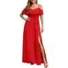 image:imageRed Dresses for Women Formal Prom Wedding Guest Bridesmaid Gown Off the Shoulder Chiffon Flowy Split ALine Long Dress