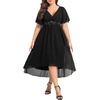image:imageTALISEA Plus Size Dresses Wedding Guest  Formal Cocktail Chiffon Appliques V Neck Ruffle Short Sleeve High Low Dress WomenBlack