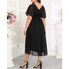 image:imageTALISEA Plus Size Dresses Wedding Guest  Formal Cocktail Chiffon Appliques V Neck Ruffle Short Sleeve High Low Dress WomenBlack
