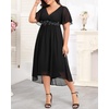 image:imageTALISEA Plus Size Dresses Wedding Guest  Formal Cocktail Chiffon Appliques V Neck Ruffle Short Sleeve High Low Dress WomenBlack