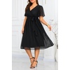image:imageTALISEA Plus Size Dresses Wedding Guest  Formal Cocktail Chiffon Appliques V Neck Ruffle Short Sleeve High Low Dress WomenBlackstraight Hem