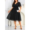image:imageTALISEA Plus Size Dresses Wedding Guest  Formal Cocktail Chiffon Appliques V Neck Ruffle Short Sleeve High Low Dress WomenBlackstraight Hem