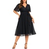 image:imageTALISEA Plus Size Dresses Wedding Guest  Formal Cocktail Chiffon Appliques V Neck Ruffle Short Sleeve High Low Dress WomenBlackstraight Hem