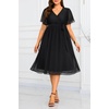 image:imageTALISEA Plus Size Dresses Wedding Guest  Formal Cocktail Chiffon Appliques V Neck Ruffle Short Sleeve High Low Dress WomenBlackstraight Hem