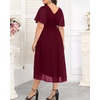 image:imageTALISEA Plus Size Dresses Wedding Guest  Formal Cocktail Chiffon Appliques V Neck Ruffle Short Sleeve High Low Dress WomenBurgundy