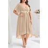 image:imageTALISEA Plus Size Dresses Wedding Guest  Formal Cocktail Chiffon Appliques V Neck Ruffle Short Sleeve High Low Dress WomenChampagne