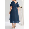 image:imageTALISEA Plus Size Dresses Wedding Guest  Formal Cocktail Chiffon Appliques V Neck Ruffle Short Sleeve High Low Dress WomenNavy Blue