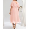 image:imageTALISEA Plus Size Dresses Wedding Guest  Formal Cocktail Chiffon Appliques V Neck Ruffle Short Sleeve High Low Dress WomenPink