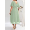 image:imageTALISEA Plus Size Dresses Wedding Guest  Formal Cocktail Chiffon Appliques V Neck Ruffle Short Sleeve High Low Dress WomenSage Green