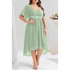 image:imageTALISEA Plus Size Dresses Wedding Guest  Formal Cocktail Chiffon Appliques V Neck Ruffle Short Sleeve High Low Dress WomenSage Green