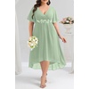 image:imageTALISEA Plus Size Dresses Wedding Guest  Formal Cocktail Chiffon Appliques V Neck Ruffle Short Sleeve High Low Dress WomenSage Green
