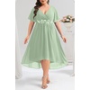 image:imageTALISEA Plus Size Dresses Wedding Guest  Formal Cocktail Chiffon Appliques V Neck Ruffle Short Sleeve High Low Dress WomenSage Green