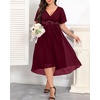 image:imageTalisea Burgundy Plus Size Dresses Formal Wedding Guest Cocktail Bridesmaid Fall Chiffon V Neck Sleeve High Low Dress Women