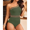 image:imageTalisea One Shoulder One Piece Swimsuits  Women Tummy Control Bathing Suit with Tie Knot Swimwear Full CoverageArmy Green With Gold Trim