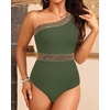 image:imageTalisea One Shoulder One Piece Swimsuits  Women Tummy Control Bathing Suit with Tie Knot Swimwear Full CoverageArmy Green With Gold Trim
