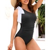 image:imageTalisea One Shoulder One Piece Swimsuits  Women Tummy Control Bathing Suit with Tie Knot Swimwear Full CoverageBlack