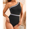 image:imageTalisea One Shoulder One Piece Swimsuits  Women Tummy Control Bathing Suit with Tie Knot Swimwear Full CoverageBlack With Colorful Trim