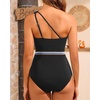 image:imageTalisea One Shoulder One Piece Swimsuits  Women Tummy Control Bathing Suit with Tie Knot Swimwear Full CoverageBlack With Colorful Trim